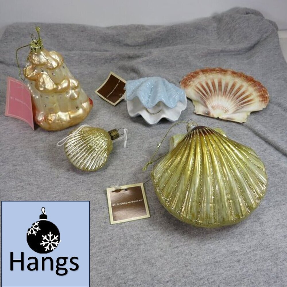 Sea Shell Blown Glass & Glittered with other Nautical Ornaments